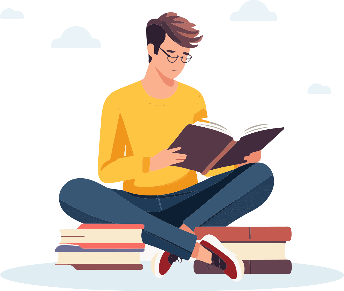Poetry reader reading poetry on books